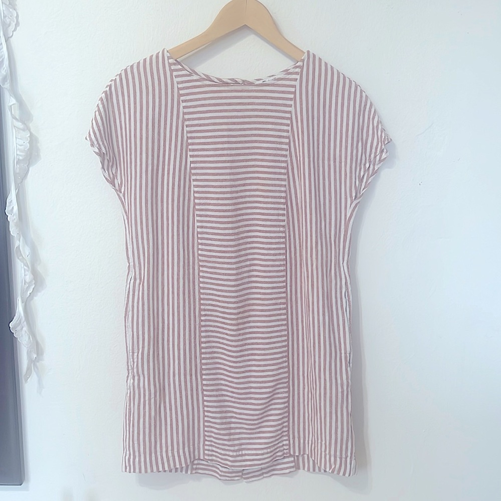 Madewell Pink and White Stripe-play Button Back Dress